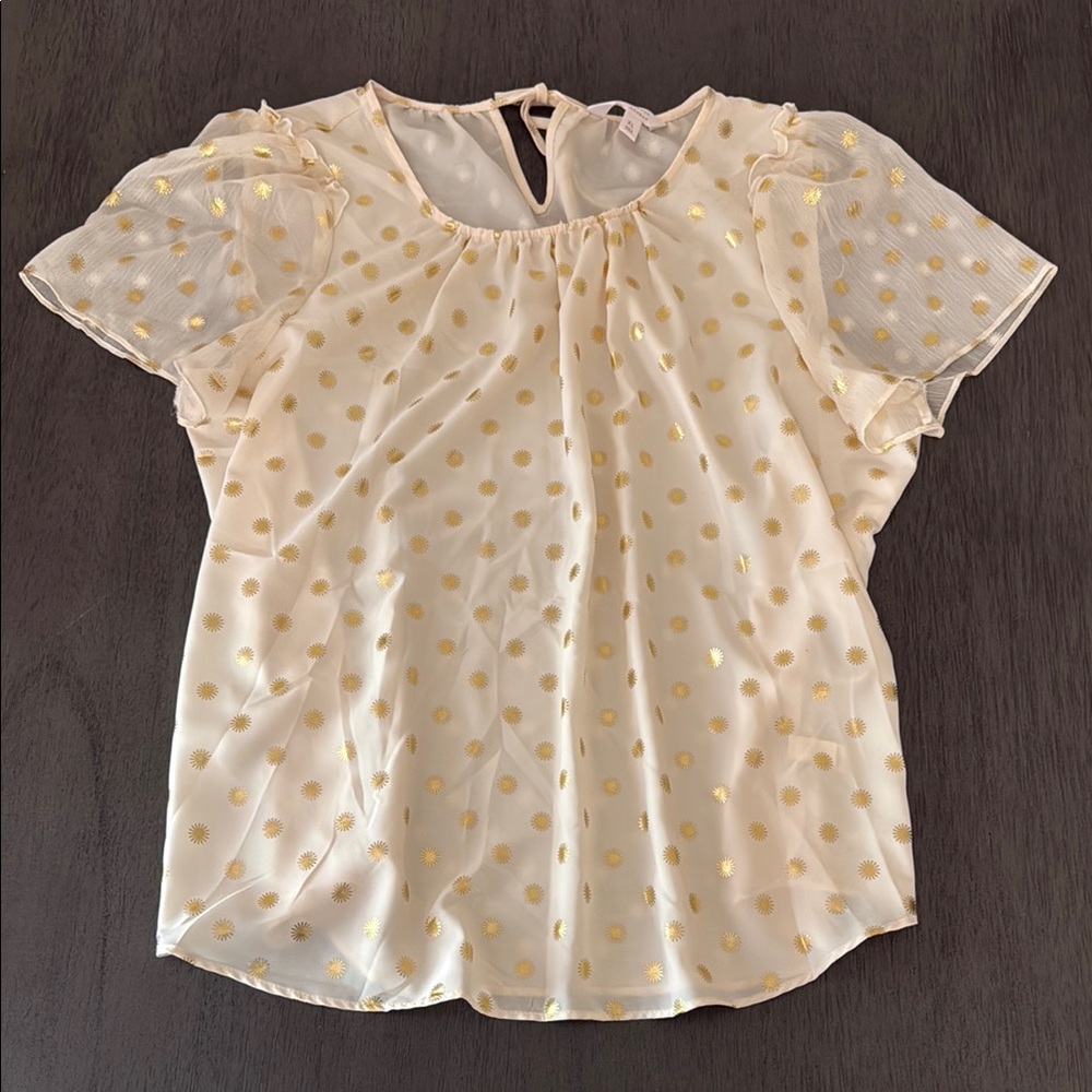 LC Lauren Conrad Cream Flutter Sleeve Ruffled Blouse Size XL